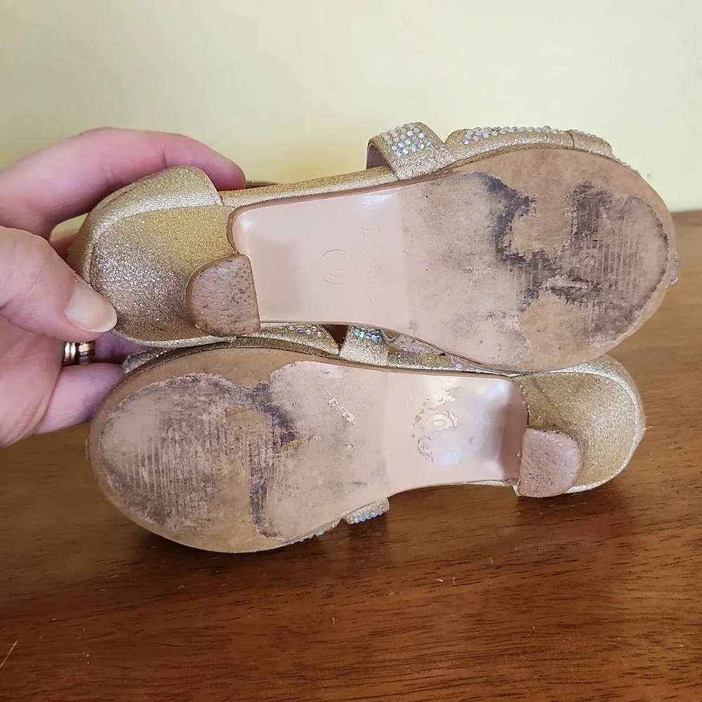 Link Fantastic-90K Girl's Rhinestone Chunk Heel Sandals Size 10